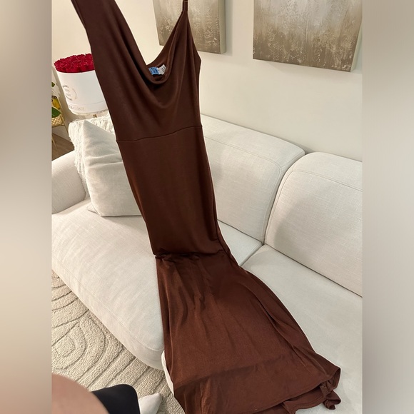 Club London Chocolate Asymmetric Cowl Dress - Picture 5 of 5